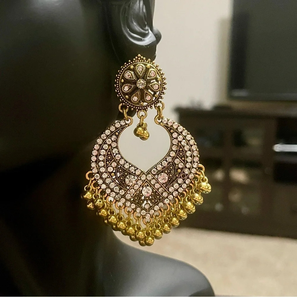New! Ethnic Gold Earrings Trendy Women Girl Stylish Pakistani Indian Jewellery - Picture 2 of 6